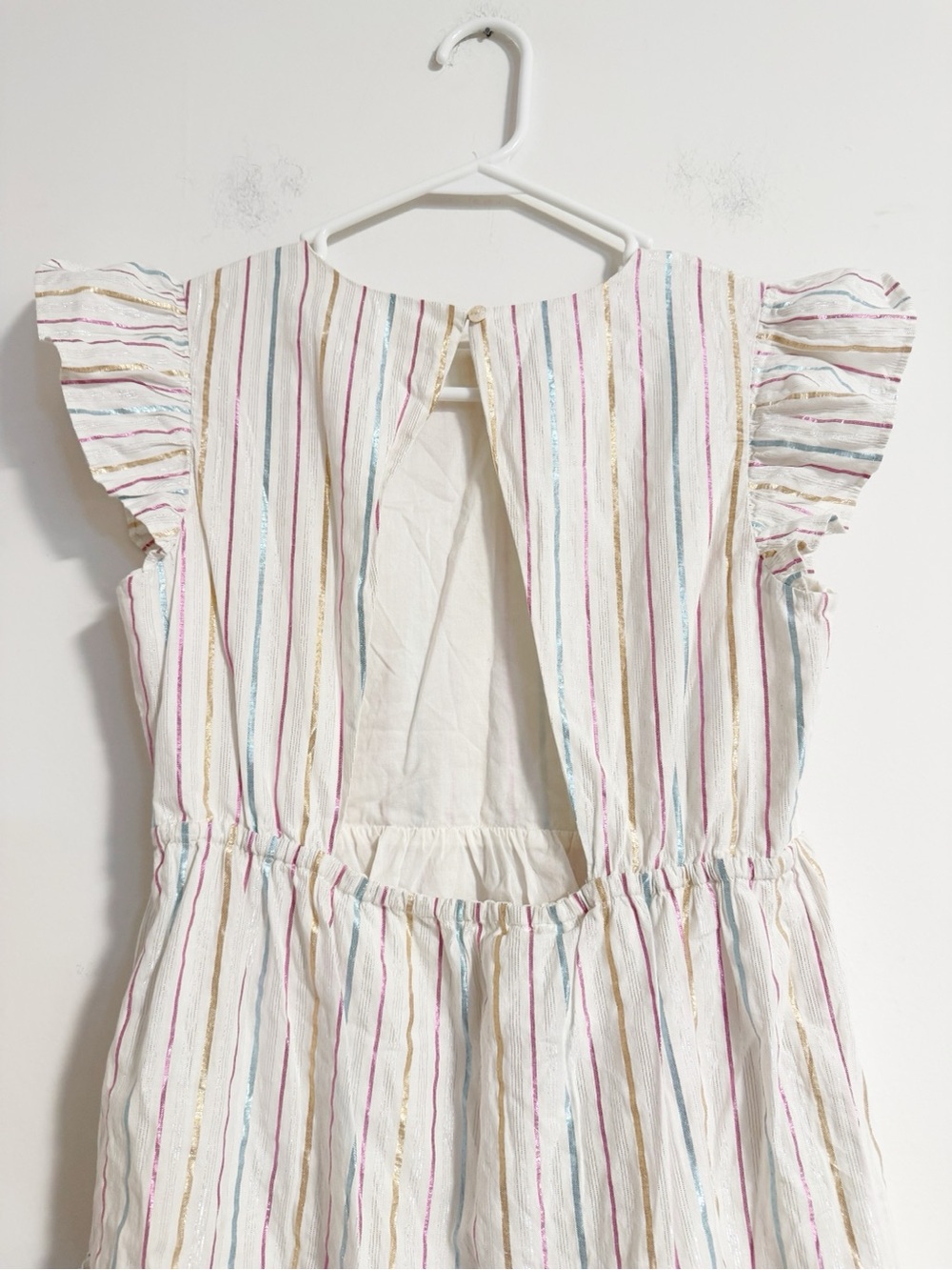Crewcuts J.Crew Girls White Rainbow Striped Flutter Sleeve Dress 14 Cotton - Picture 5 of 7